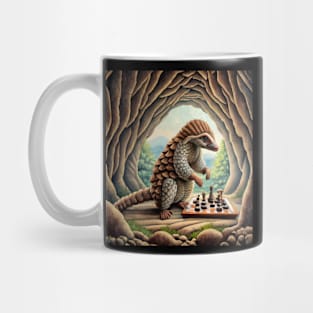 Pangolin playing chess inside cave Mug